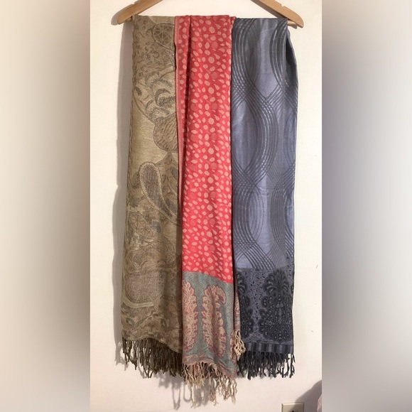 pashmina Accessories - Pashmina Scarf Wrap Shawl Bundle Set Of 3 Paisley Polka Dot Soft Fringed 70”x27”
